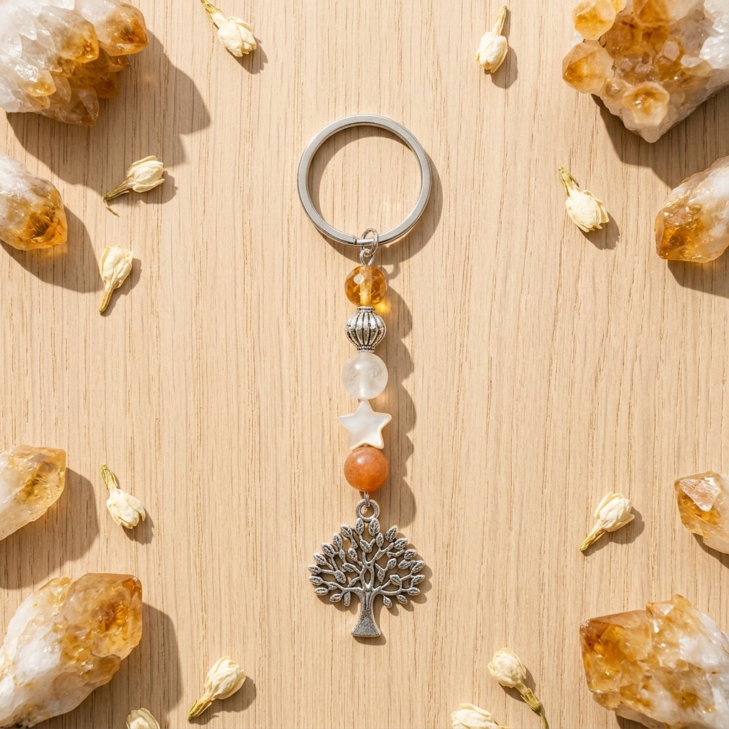 Positive Energy Keychain – Citrine, Quartz & Sunstone-Inspired Accessory – Good Habiitss