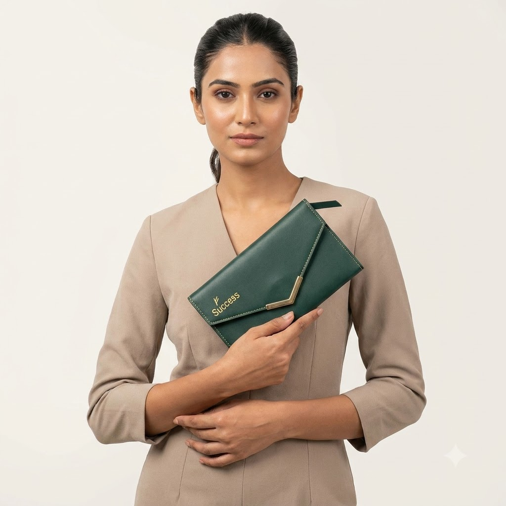Success Green Vegan-Leather Long Wallet – Premium Lifestyle Accessory – Good Habiitss