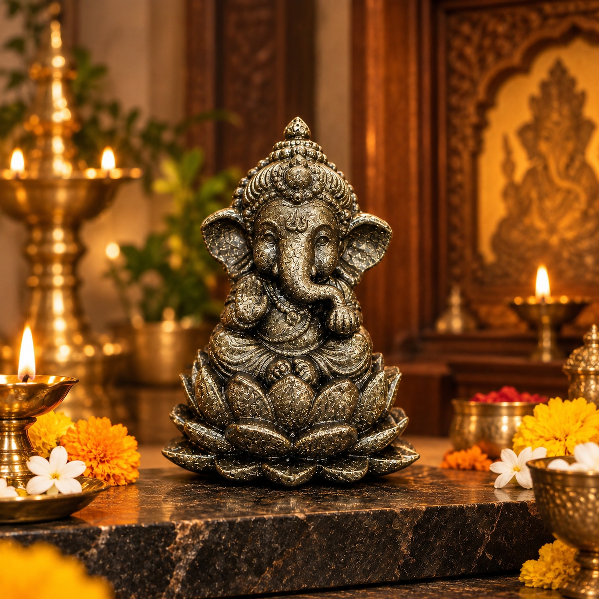 Pyrite Bal Ganesh Ji Idol – 3 Inch | Spiritual Décor & Gift