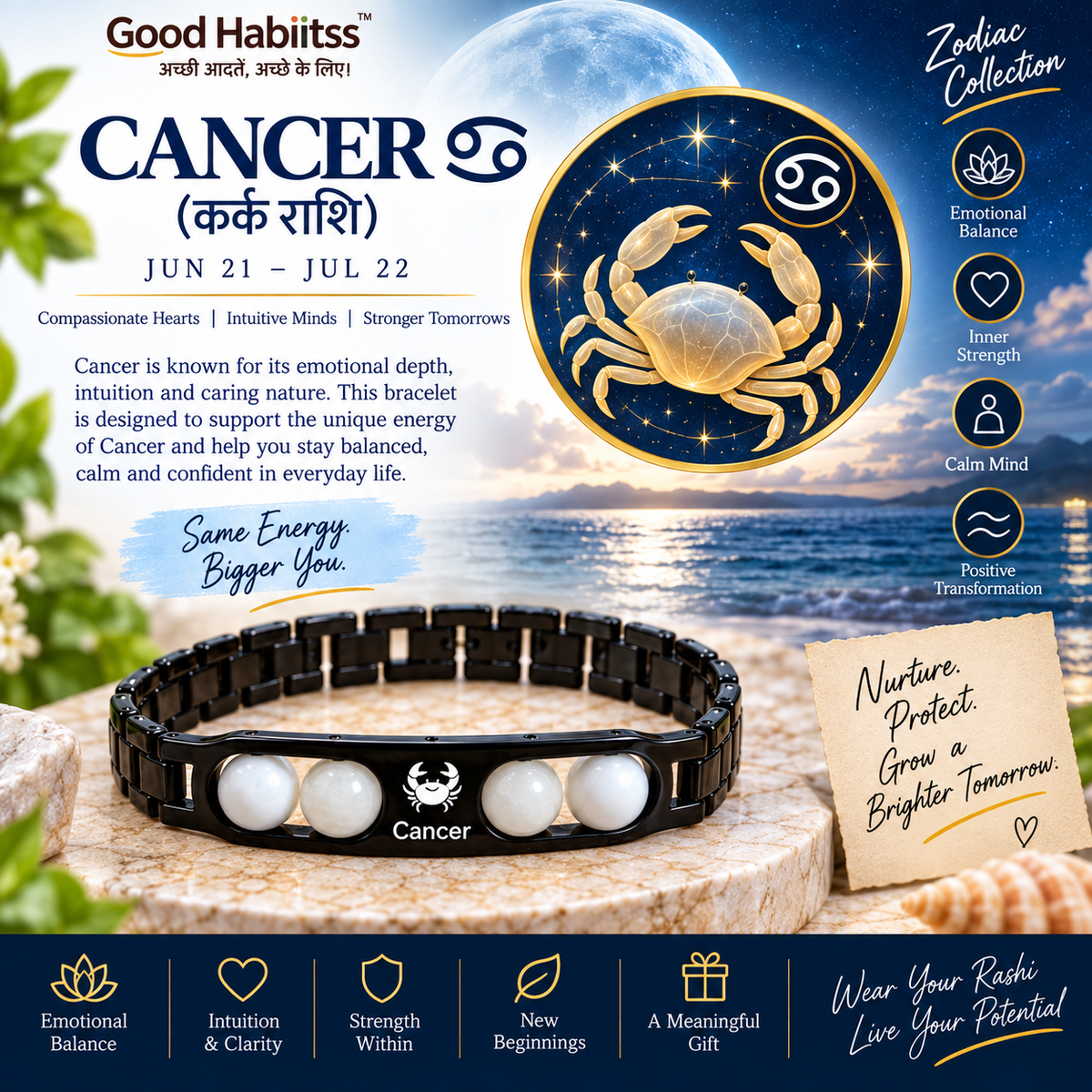 Cancer Rashi Metal Bracelet – Premium Zodiac Jewellery