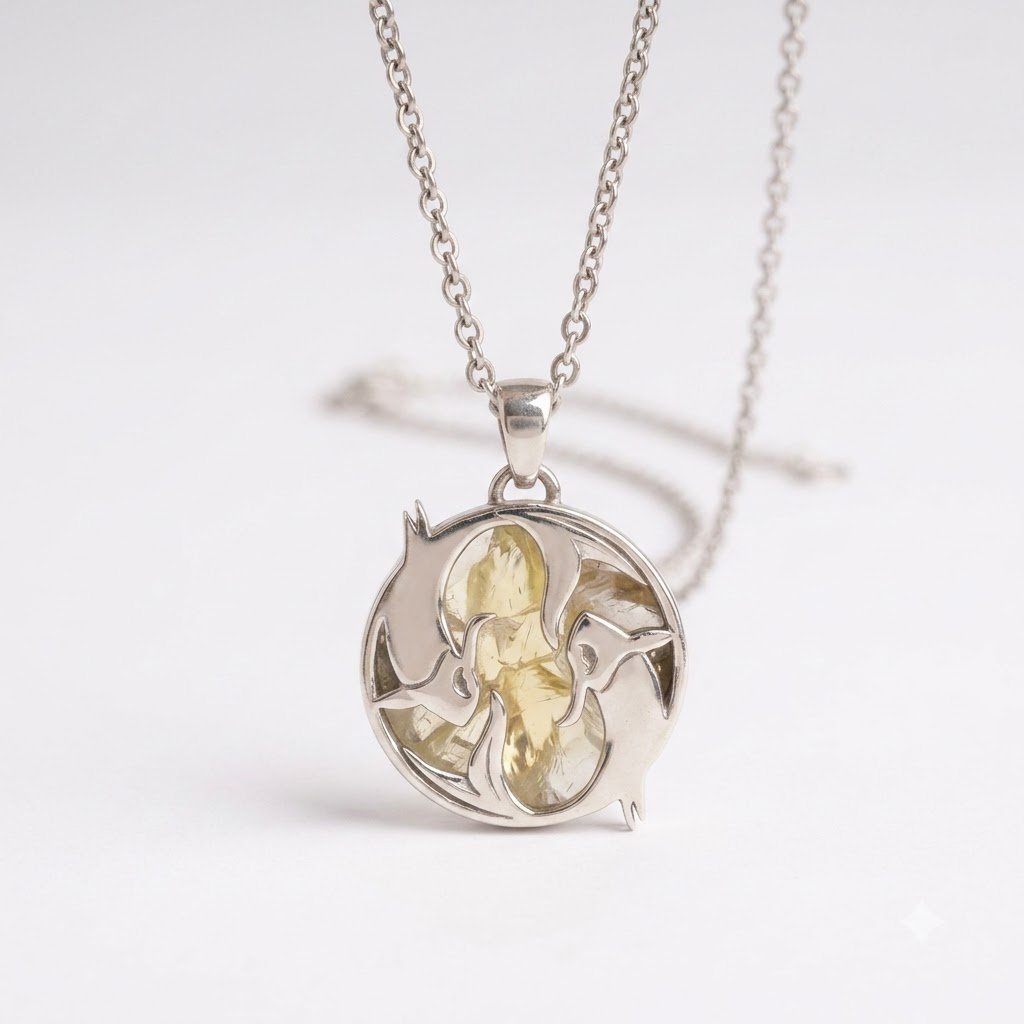 Pisces (Meen) Zodiac Pendant – Citrine Crystal Necklace – Good Habiitss