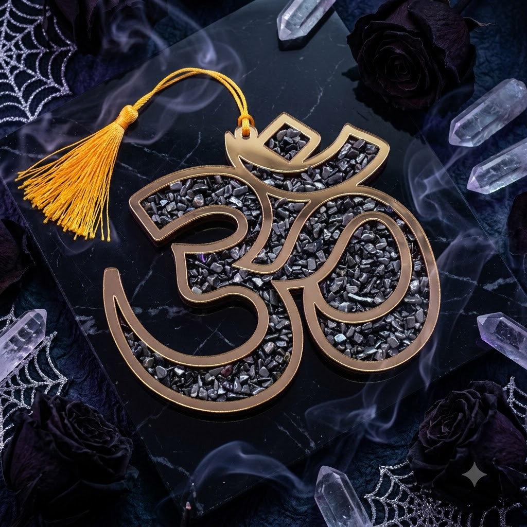 Pyrite Om Wall & Car Hanging – Traditional Symbol Décor – Good Habiitss