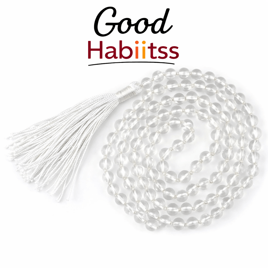 Clear Quartz (Spatik) Mala Necklace 108 Mala Beads, 108 Prayer Beads, Buddhist Meditation Mala - GOOD HABITSS