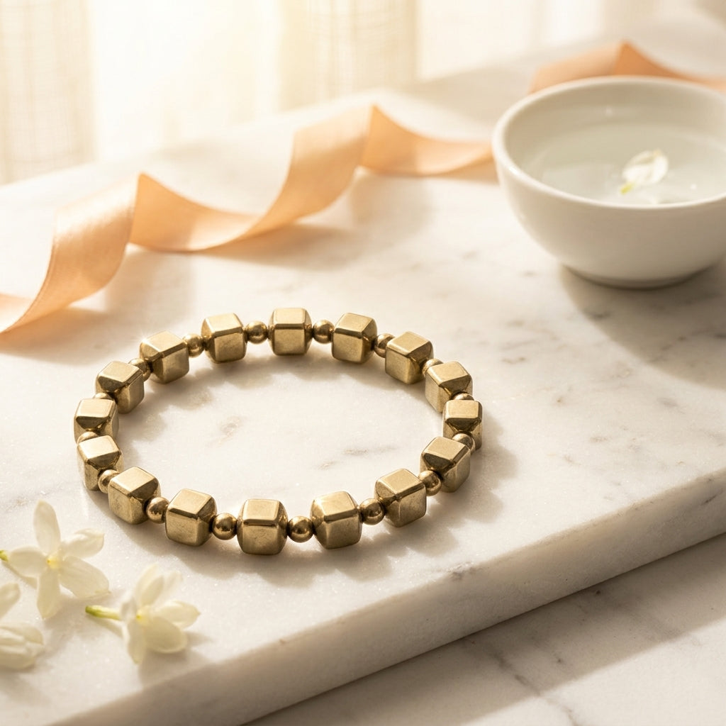 Golden Hematite Cube Bracelet