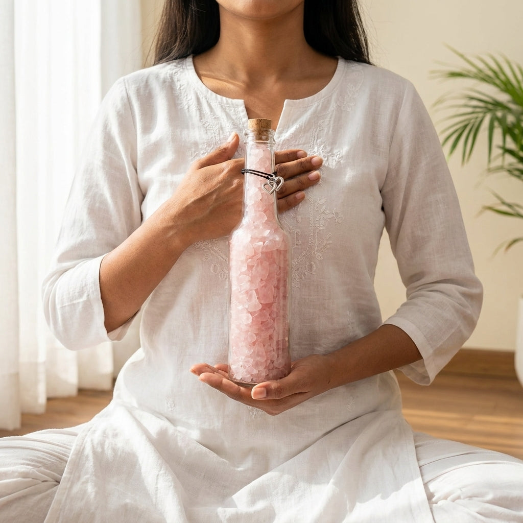 Love & Friendship Crystal Bottle – Rose Quartz-Inspired Décor – Good Habiitss