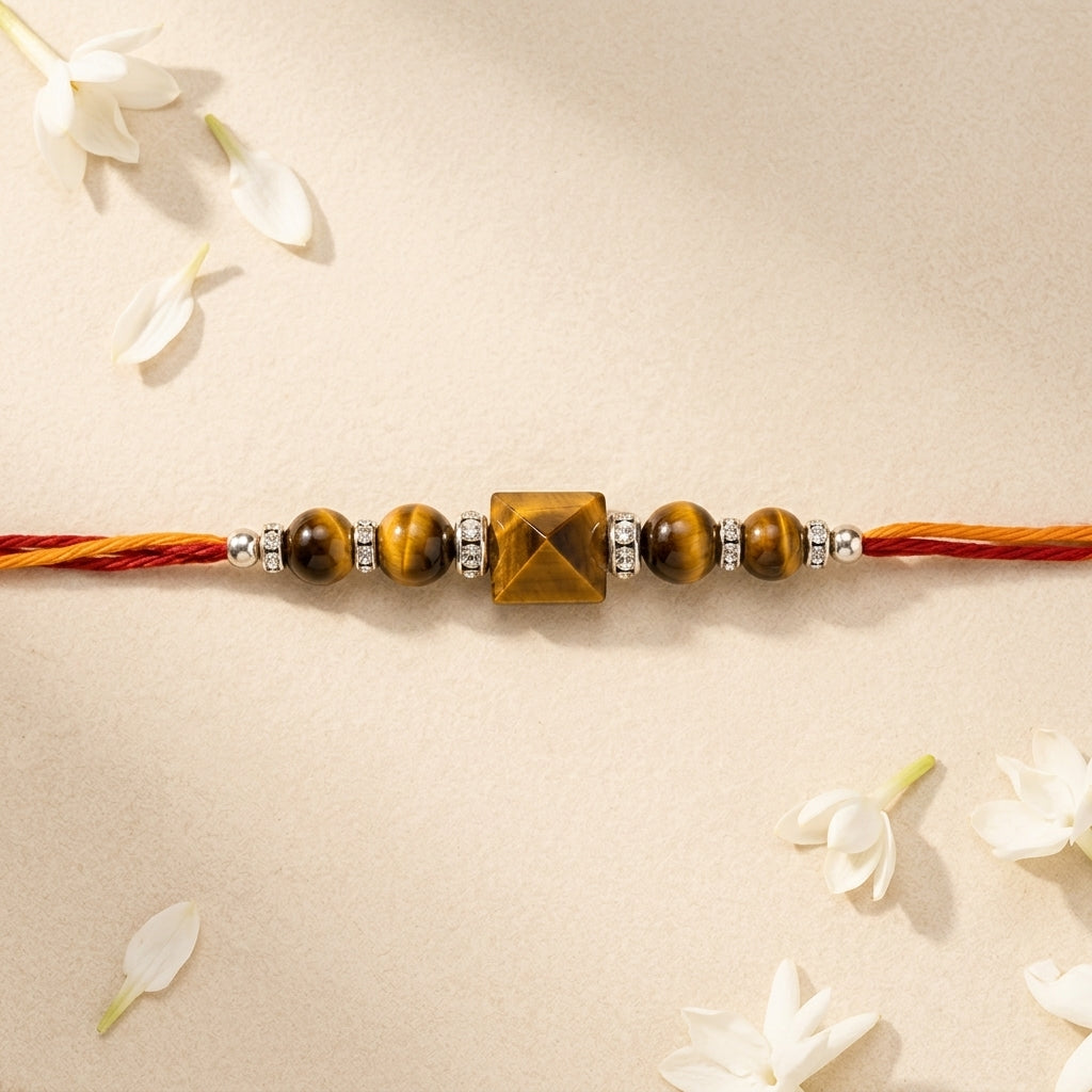 Tiger Eye Pyramid Rakhi – Gemstone-Inspired Raksha Bandhan Gift – Good Habiitss