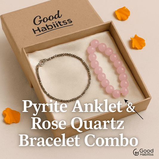 Pyrite Anklet with Rose Quartz Bracelet Combo - GOOD HABITSS