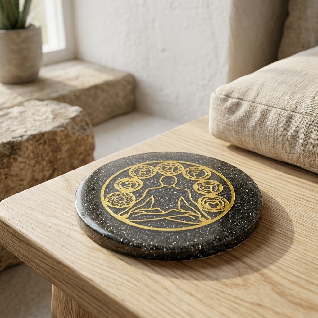 Pyrite Orgonite 7 Chakra Healing Meditation Yantra Plate - GOOD HABITSS