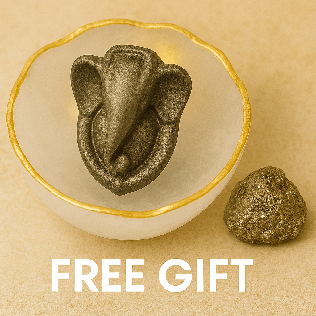 Selenite Bowl with Ganesha Pyrite Idol with FREE RAW PYRITE STONE (100 GM) - GOOD HABITSS