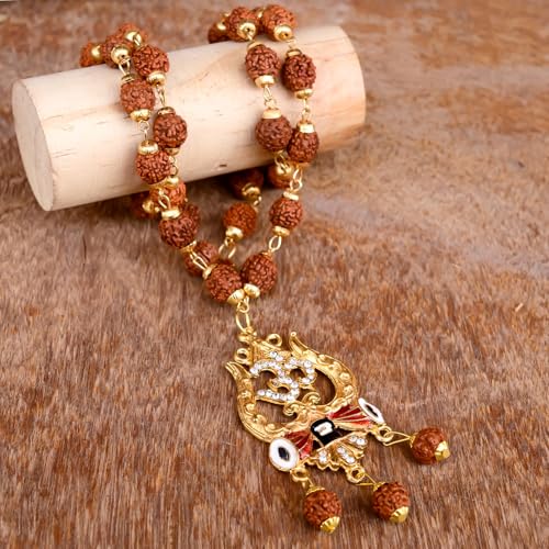 36 Beads 9mm Gold Pleated Cap Rudraksha Mala with Trishul Locket Chain - GOOD HABITSS