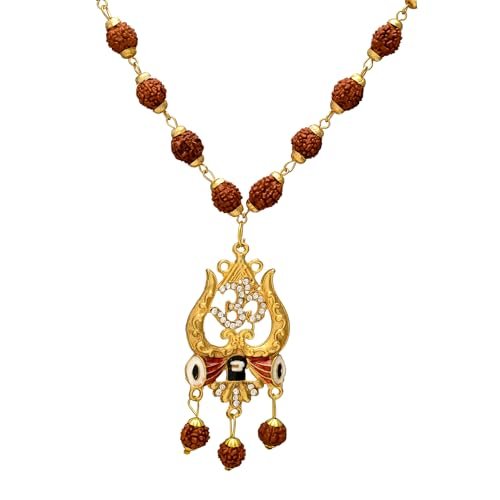 36 Beads 9mm Gold Pleated Cap Rudraksha Mala with Trishul Locket Chain - GOOD HABITSS