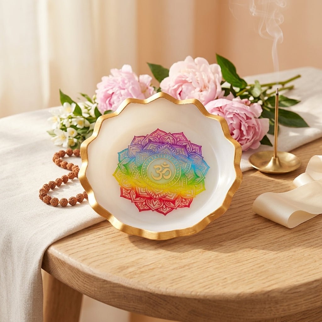 7 Chakra Om Protection Energy Selenite Bowl - GOOD HABITSS