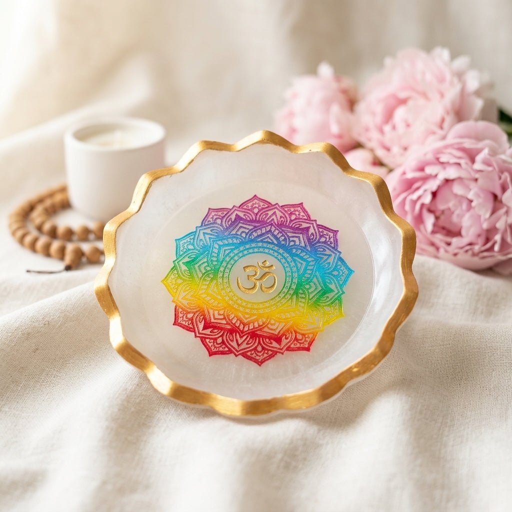 7 Chakra Om Protection Energy Selenite Bowl - GOOD HABITSS