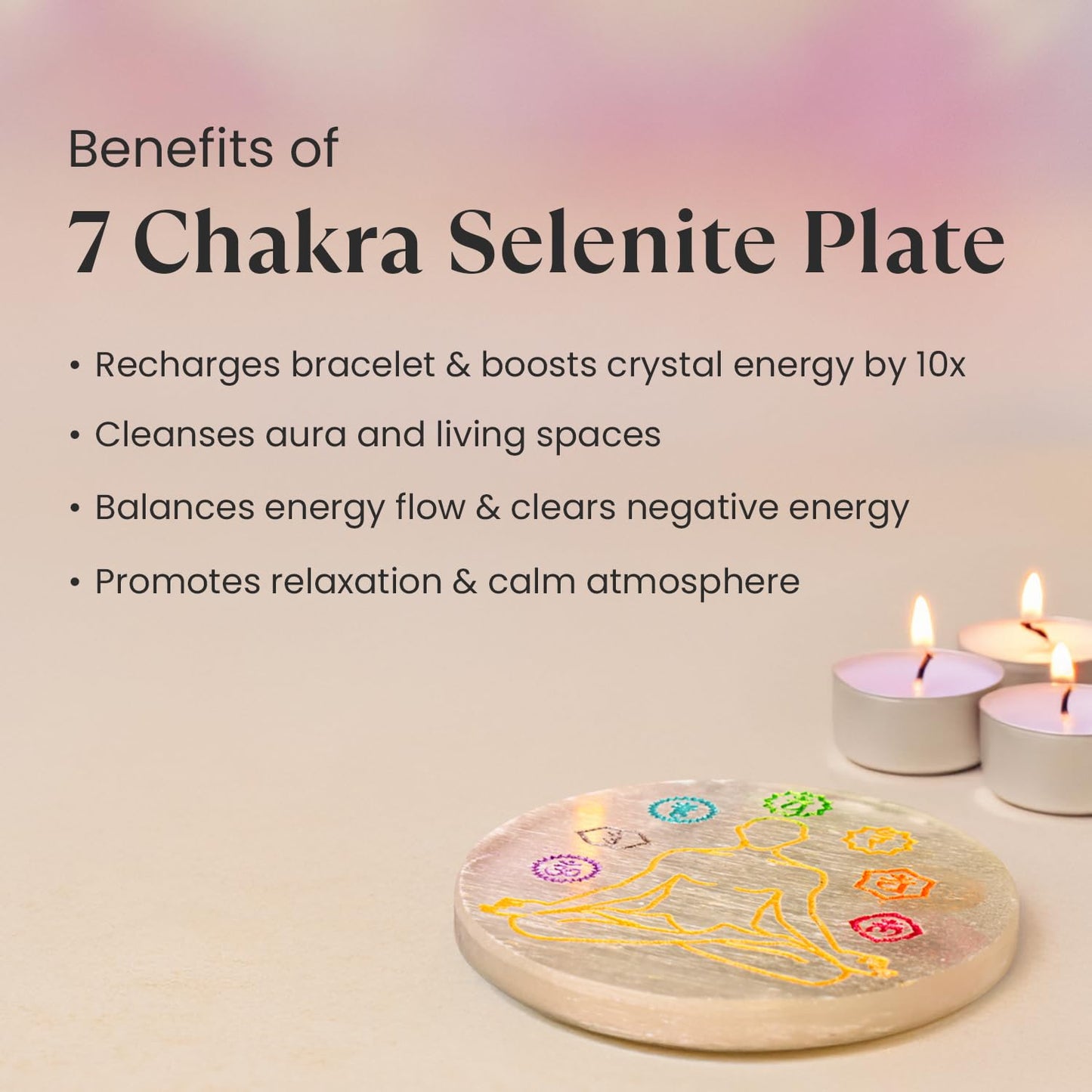 7 Chakra Selenite Charging Plate - GOOD HABITSS