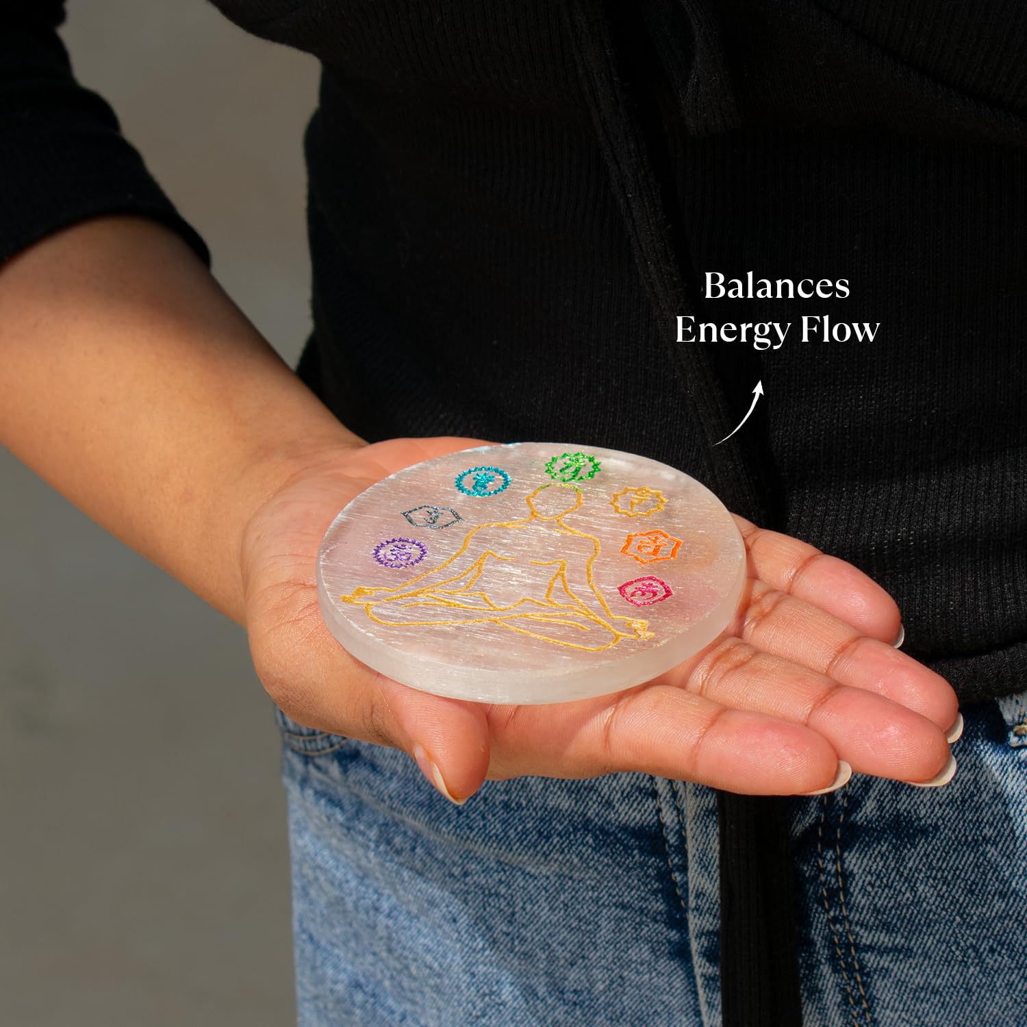7 Chakra Selenite Charging Plate - GOOD HABITSS
