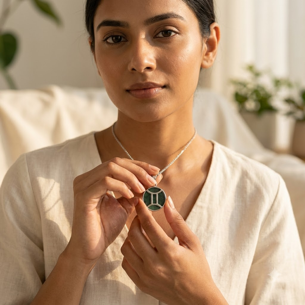 Gemini Zodiac Pendant – Green Aventurine-Inspired Necklace – Good Habiitss