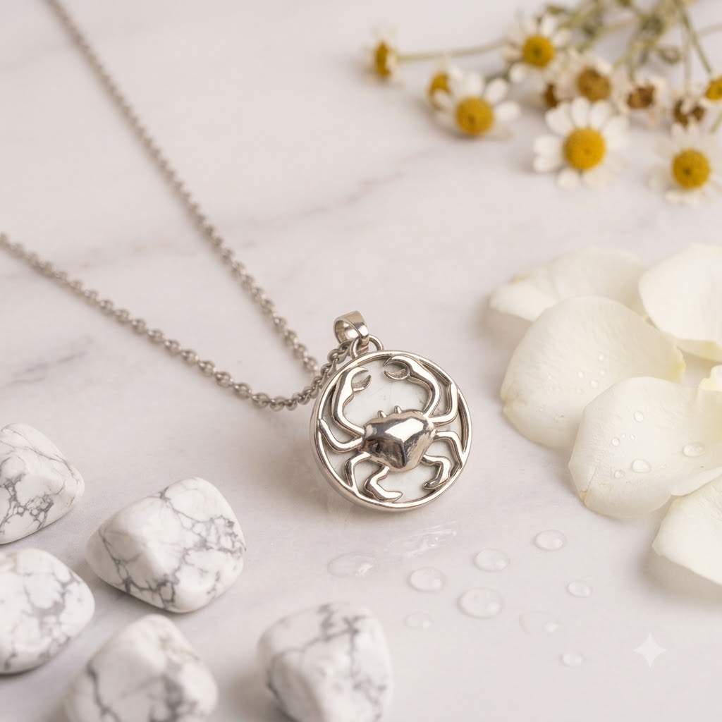 Cancer (Karka) Zodiac Pendant – Howlite Crystal Necklace – Good Habiitss