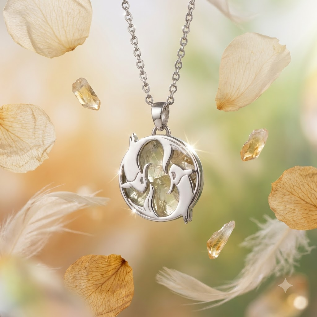 Pisces (Meen) Zodiac Pendant – Citrine Crystal Necklace – Good Habiitss