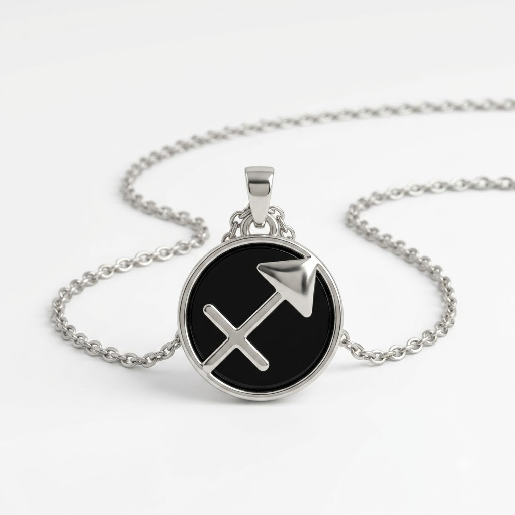 Sagittarius (Dhanu) Zodiac Pendant – Black Obsidian Crystal Necklace – Good Habiitss
