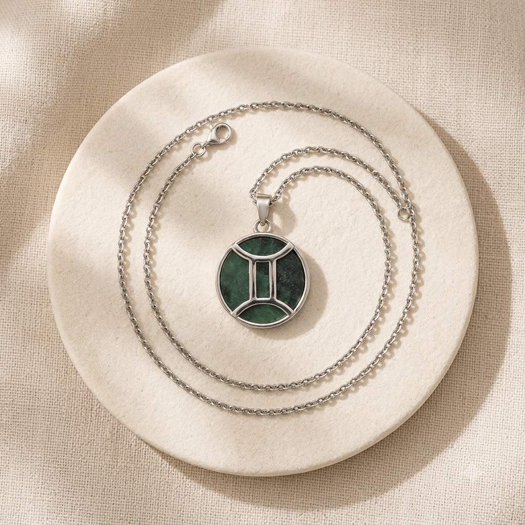 Gemini Zodiac Pendant – Green Aventurine-Inspired Necklace – Good Habiitss