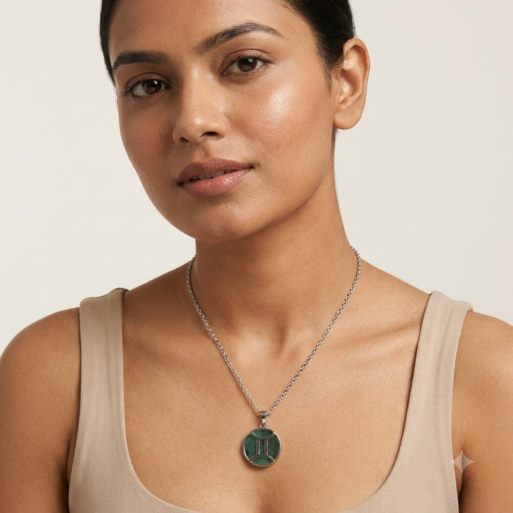 Gemini Zodiac Pendant – Green Aventurine-Inspired Necklace – Good Habiitss
