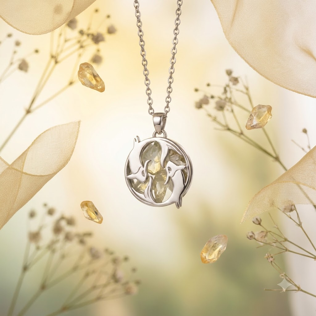 Pisces (Meen) Zodiac Pendant – Citrine Crystal Necklace – Good Habiitss