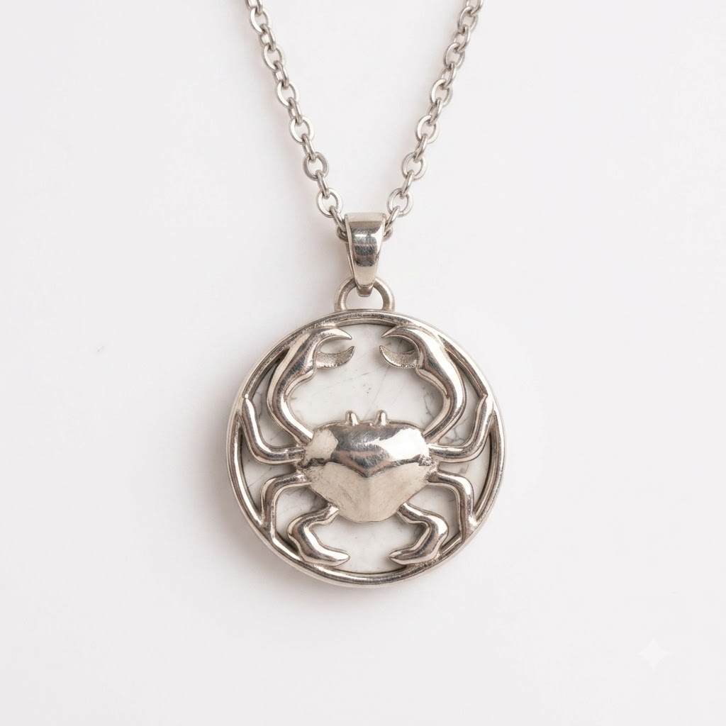 Cancer (Karka) Zodiac Pendant – Howlite Crystal Necklace – Good Habiitss