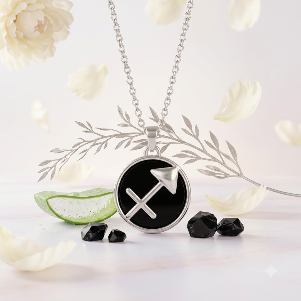 Sagittarius (Dhanu) Zodiac Pendant – Black Obsidian Crystal Necklace – Good Habiitss