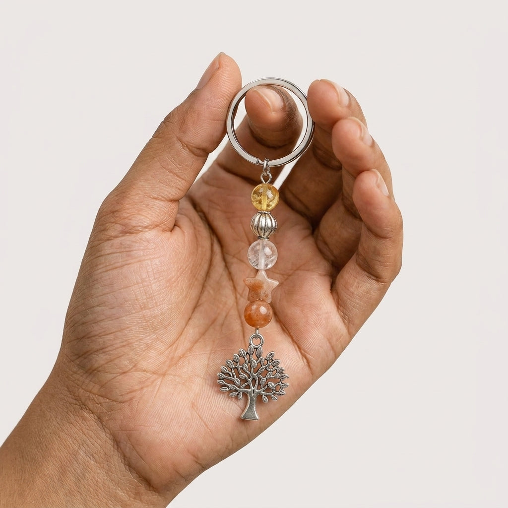Positive Energy Keychain – Citrine, Quartz & Sunstone-Inspired Accessory – Good Habiitss