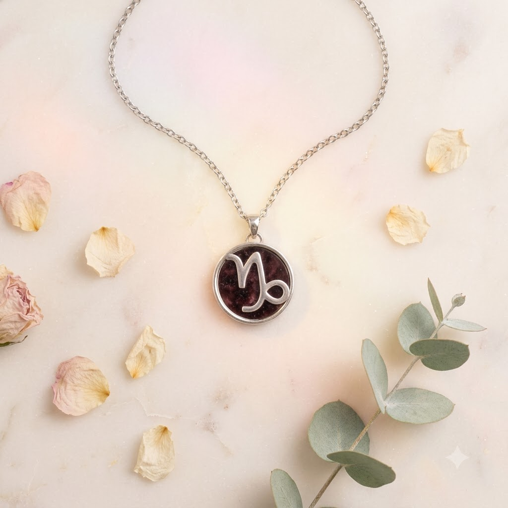Capricorn (Makar) Zodiac Pendant – Garnet Crystal Necklace – Good Habiitss