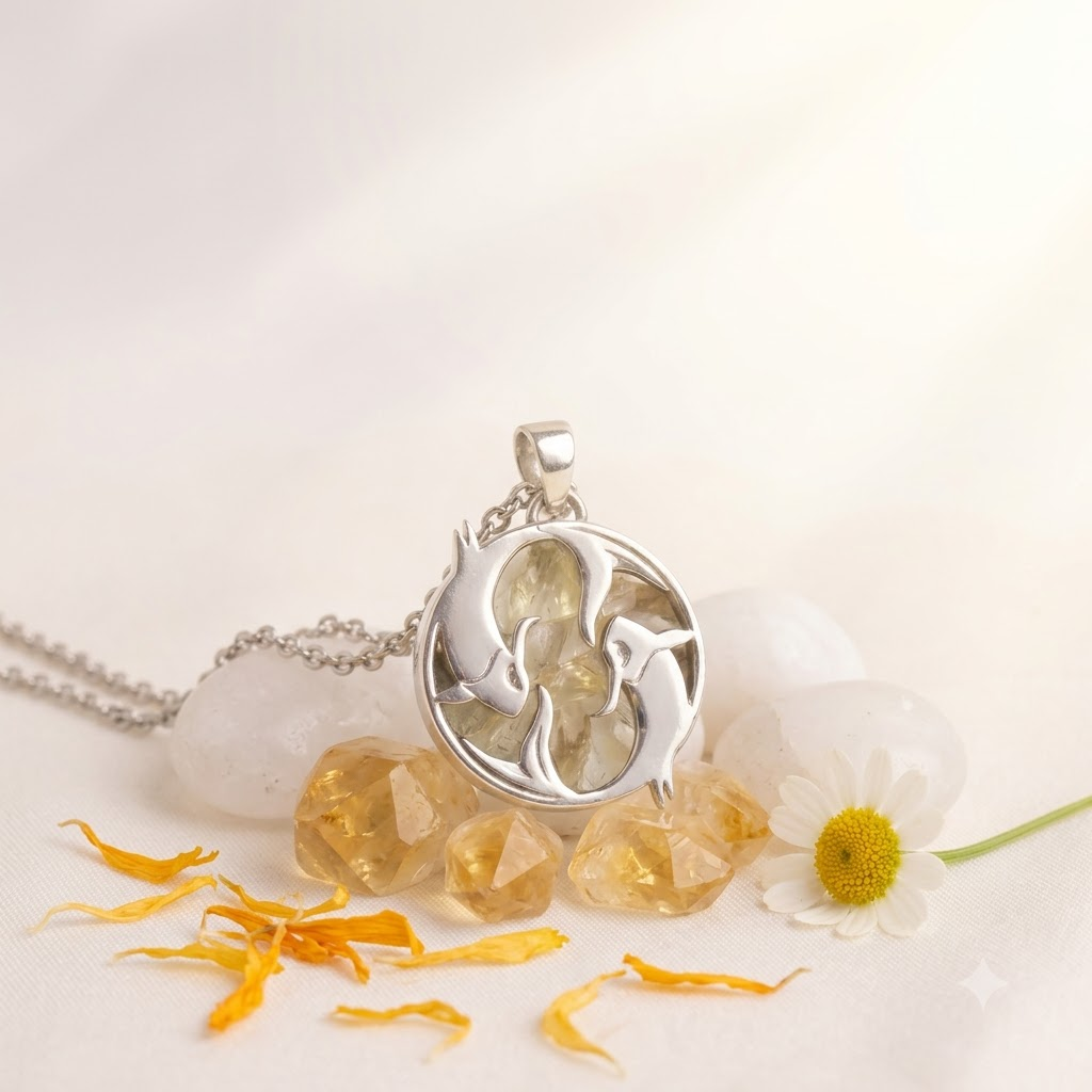 Pisces (Meen) Zodiac Pendant – Citrine Crystal Necklace – Good Habiitss