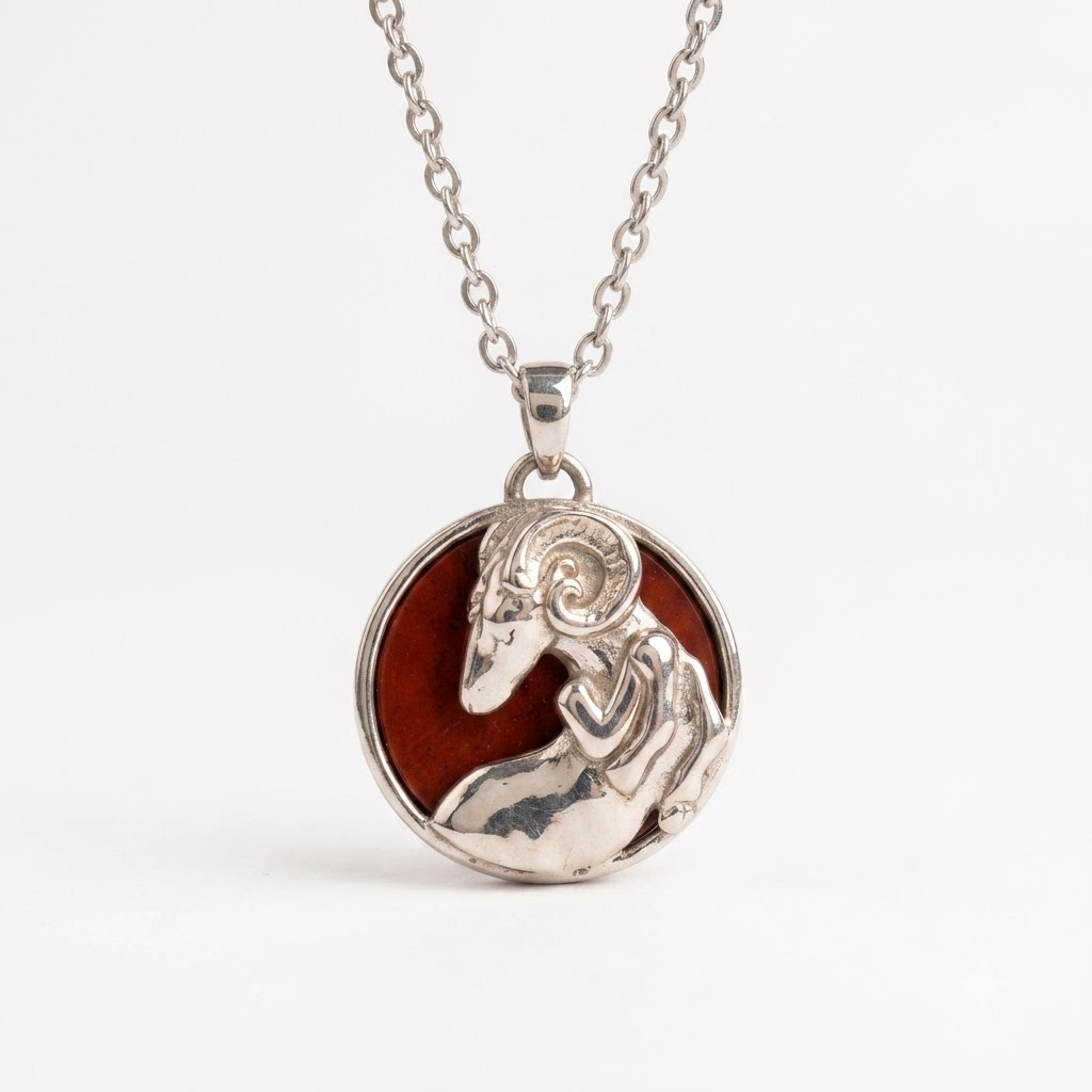 Aries (Mesh) Zodiac Pendant – Red Jasper Crystal Necklace – Good Habiitss