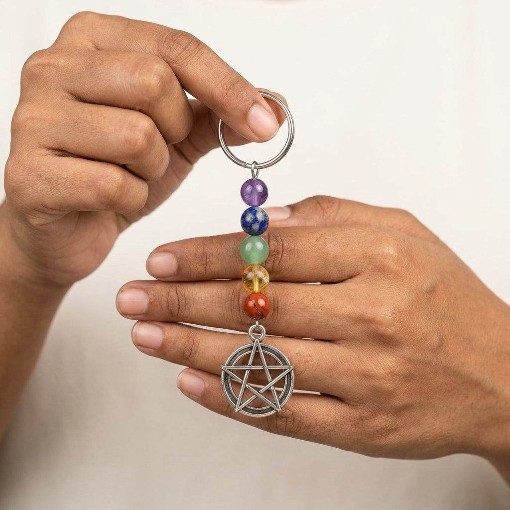 Chakra-Inspired Gemstone Keychain – Natural Crystal Accessory – Good Habiitss