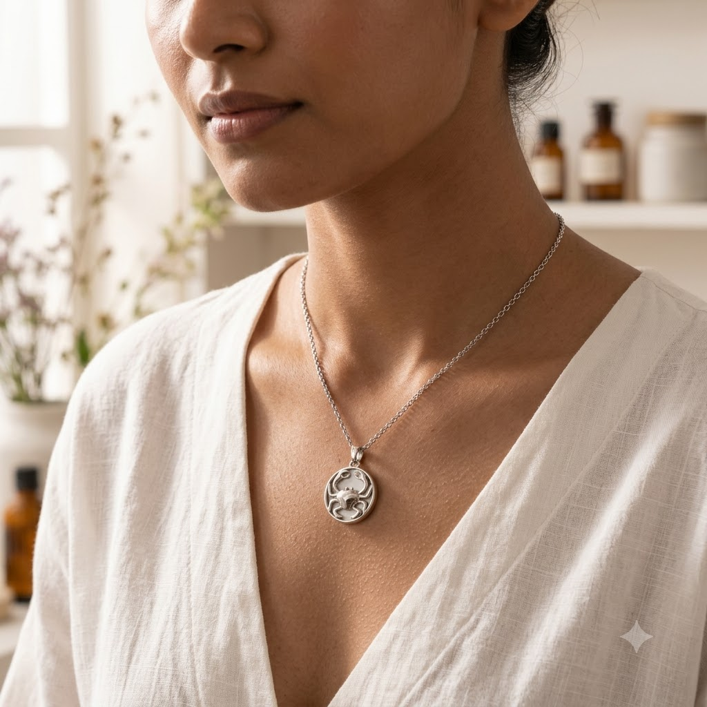 Cancer (Karka) Zodiac Pendant – Howlite Crystal Necklace – Good Habiitss