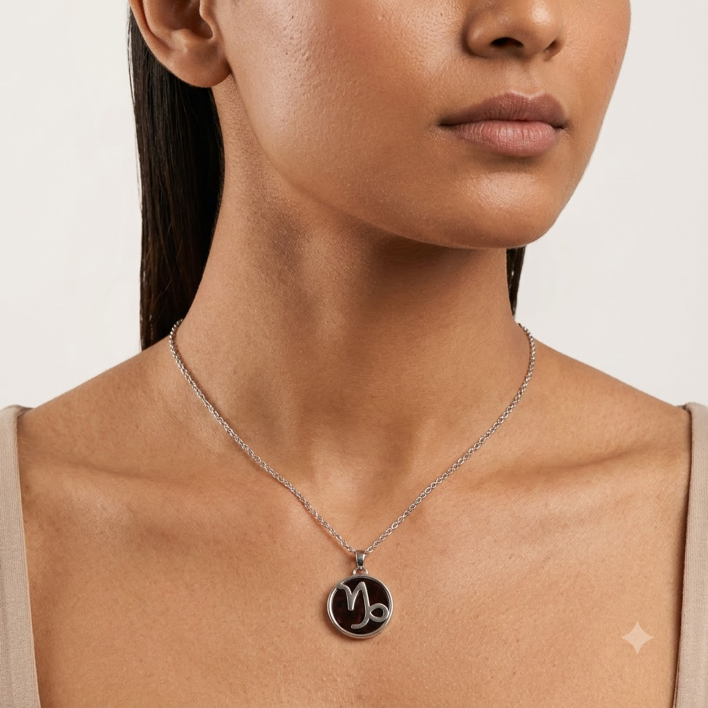 Capricorn (Makar) Zodiac Pendant – Garnet Crystal Necklace – Good Habiitss