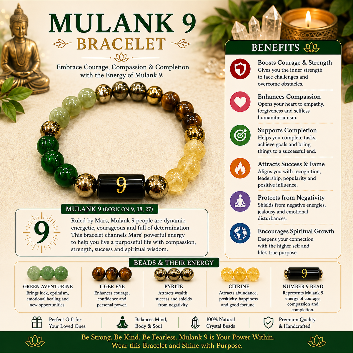 Mulank 9 Bracelet – Natural Crystal Numerology Jewellery – Good Habiitss