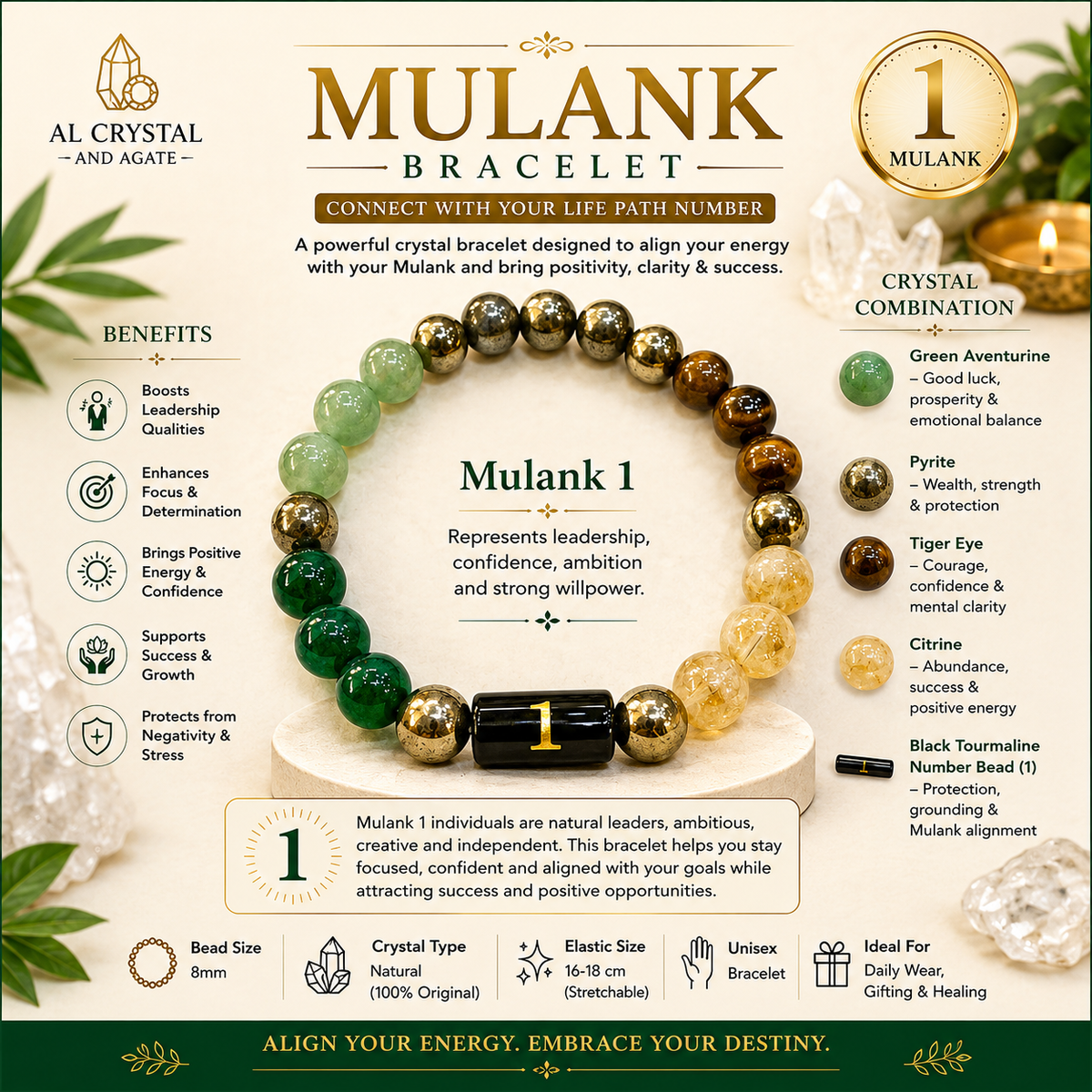 Mulank 1 Crystal Bracelet – Natural Gemstone Jewellery – Good Habiitss
