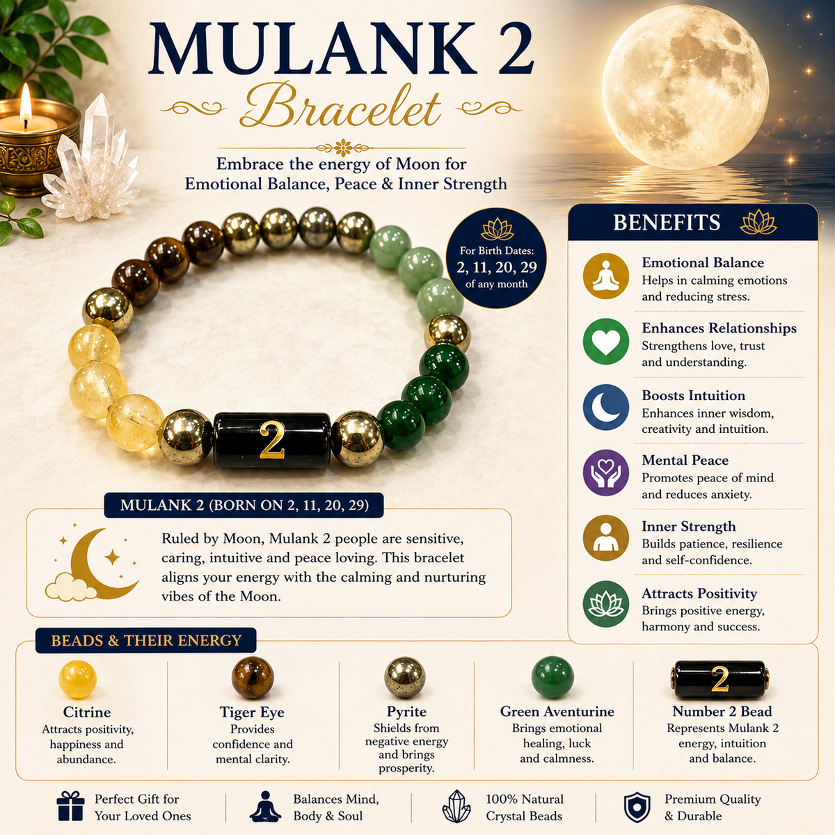 Mulank 2 Crystal Bracelet – Natural Gemstone Jewellery – Good Habiitss
