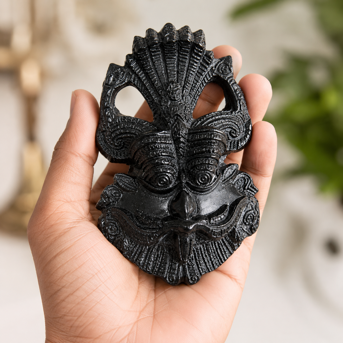 Black Tourmaline 3-Mukhi Inspired Decorative Idol – Good Habiitss
