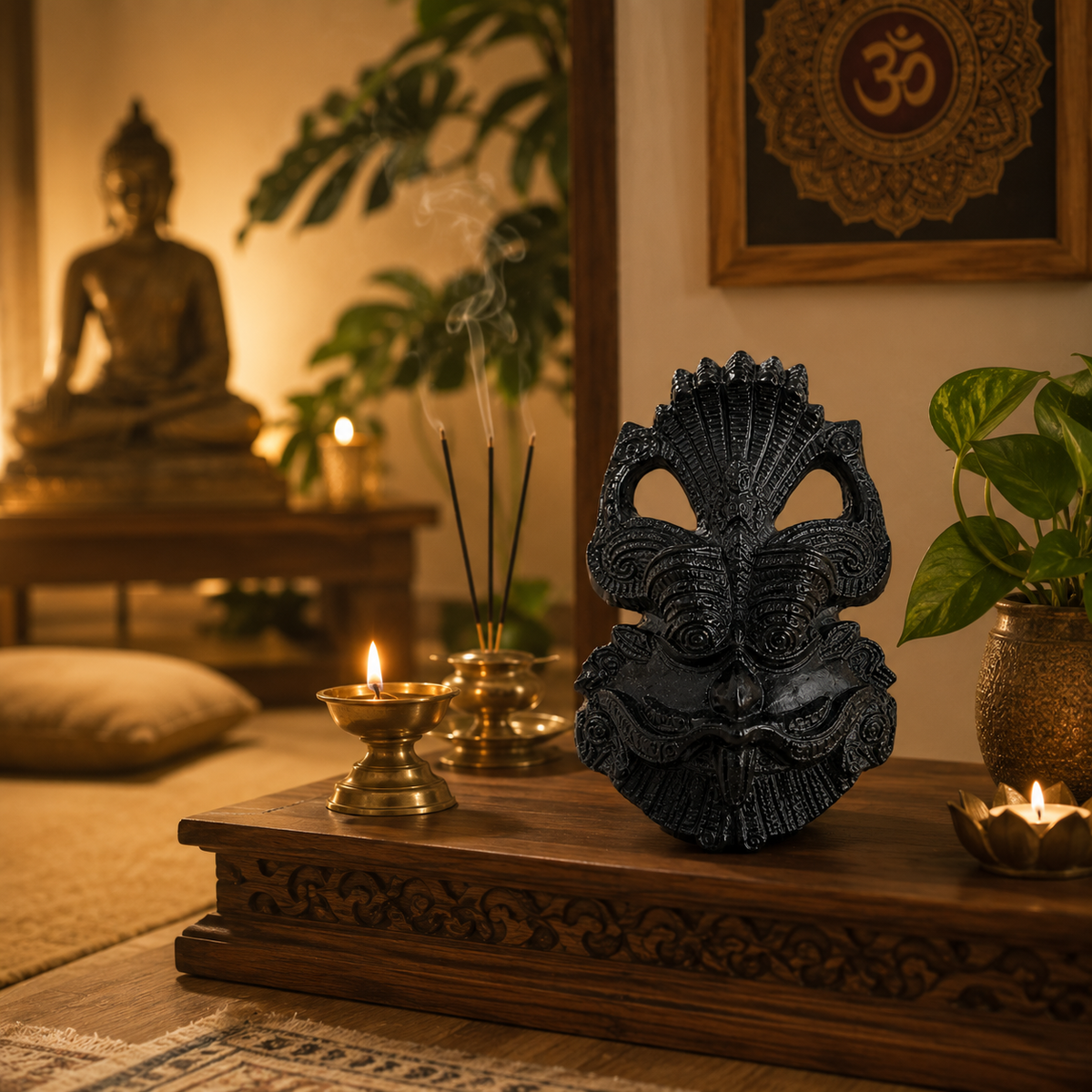 Black Tourmaline 3-Mukhi Inspired Decorative Idol – Good Habiitss
