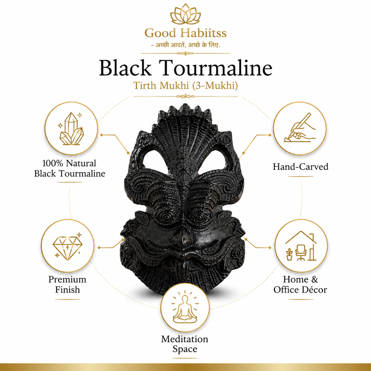 Black Tourmaline 3-Mukhi Inspired Decorative Idol – Good Habiitss