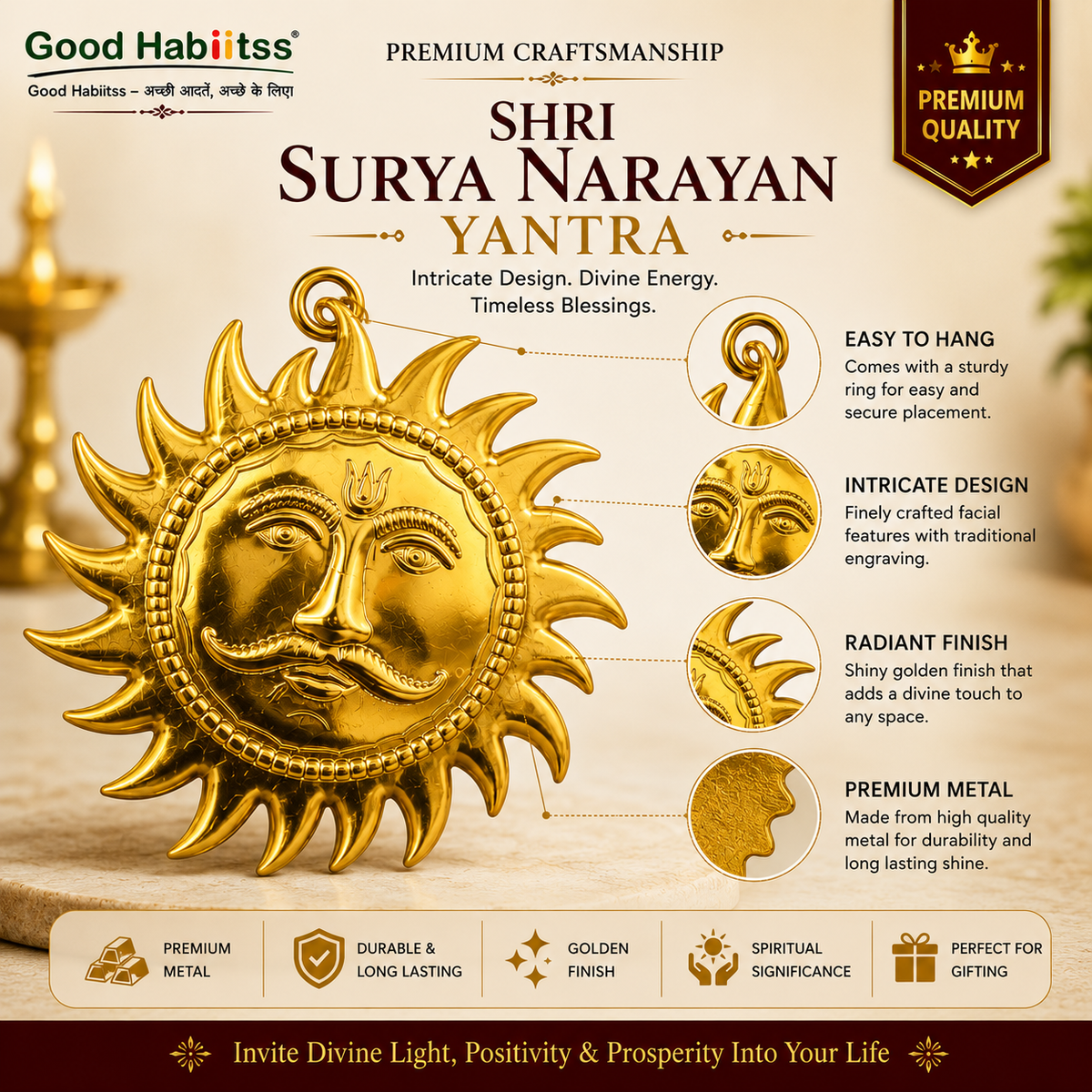 Shri Surya Narayan Yantra – Traditional Symbol Décor – Good Habiitss