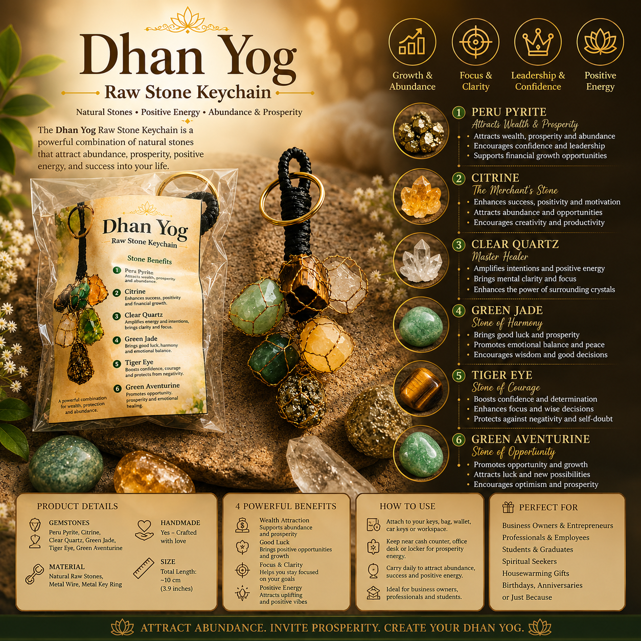 Dhan Yog Raw Stone Keychain