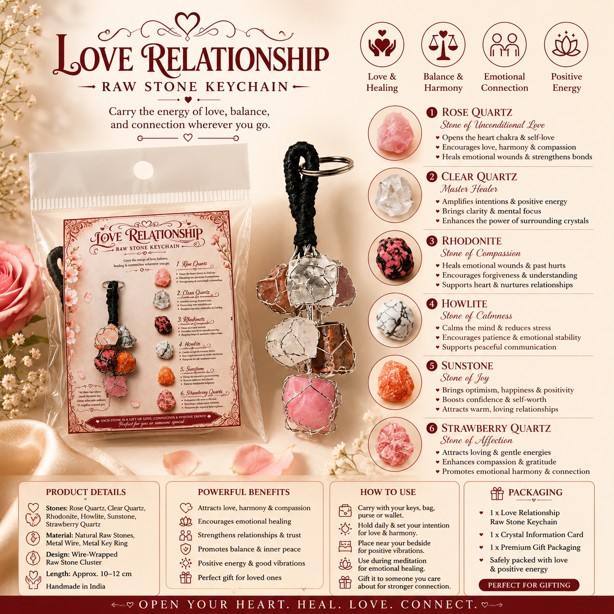 Love Relationship Raw Stone Keychain