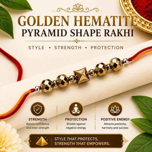 Golden Hematite Pyramid Shape Rakhi | Strength, Protection & Positive Energy