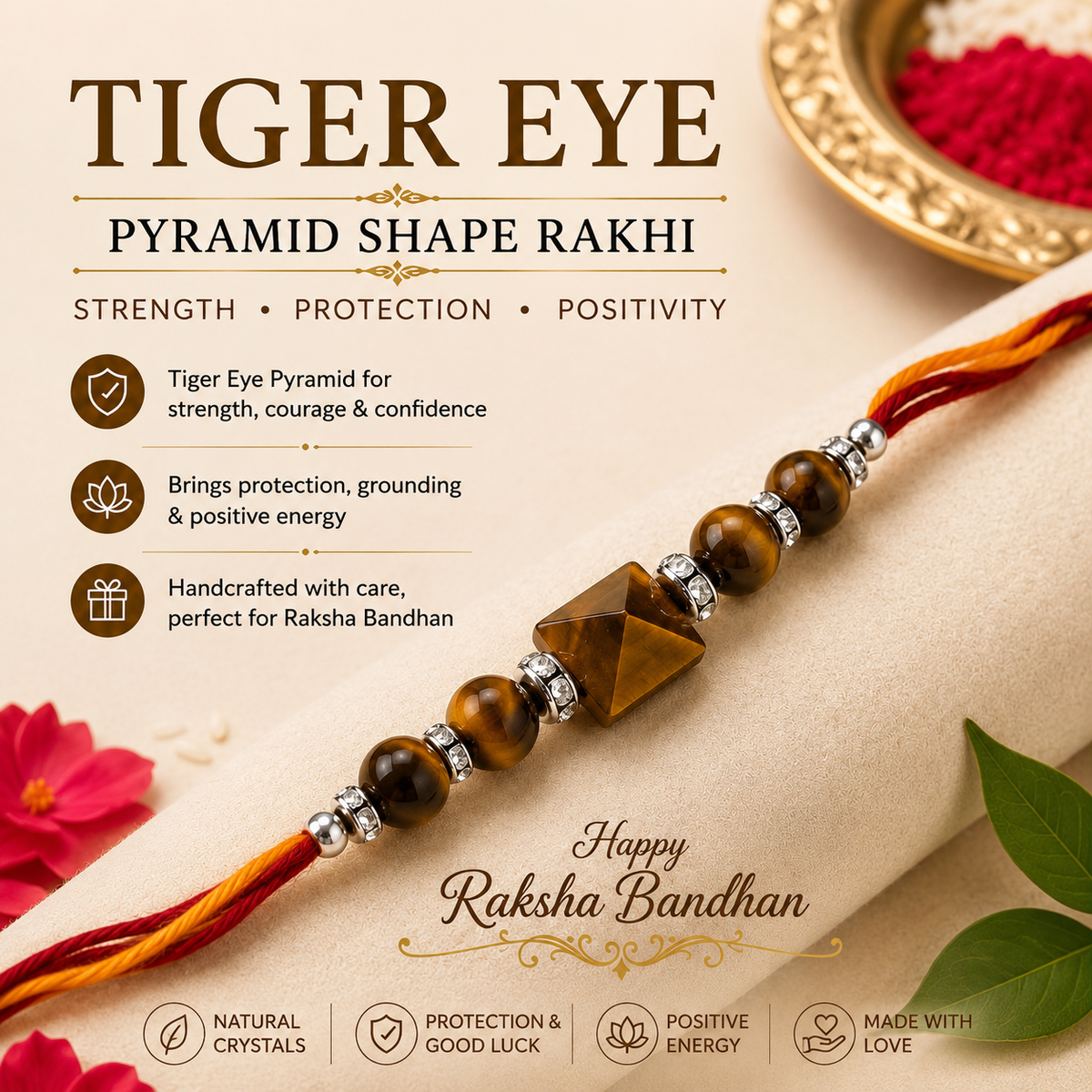 Tiger Eye Pyramid Rakhi – Gemstone-Inspired Raksha Bandhan Gift – Good Habiitss