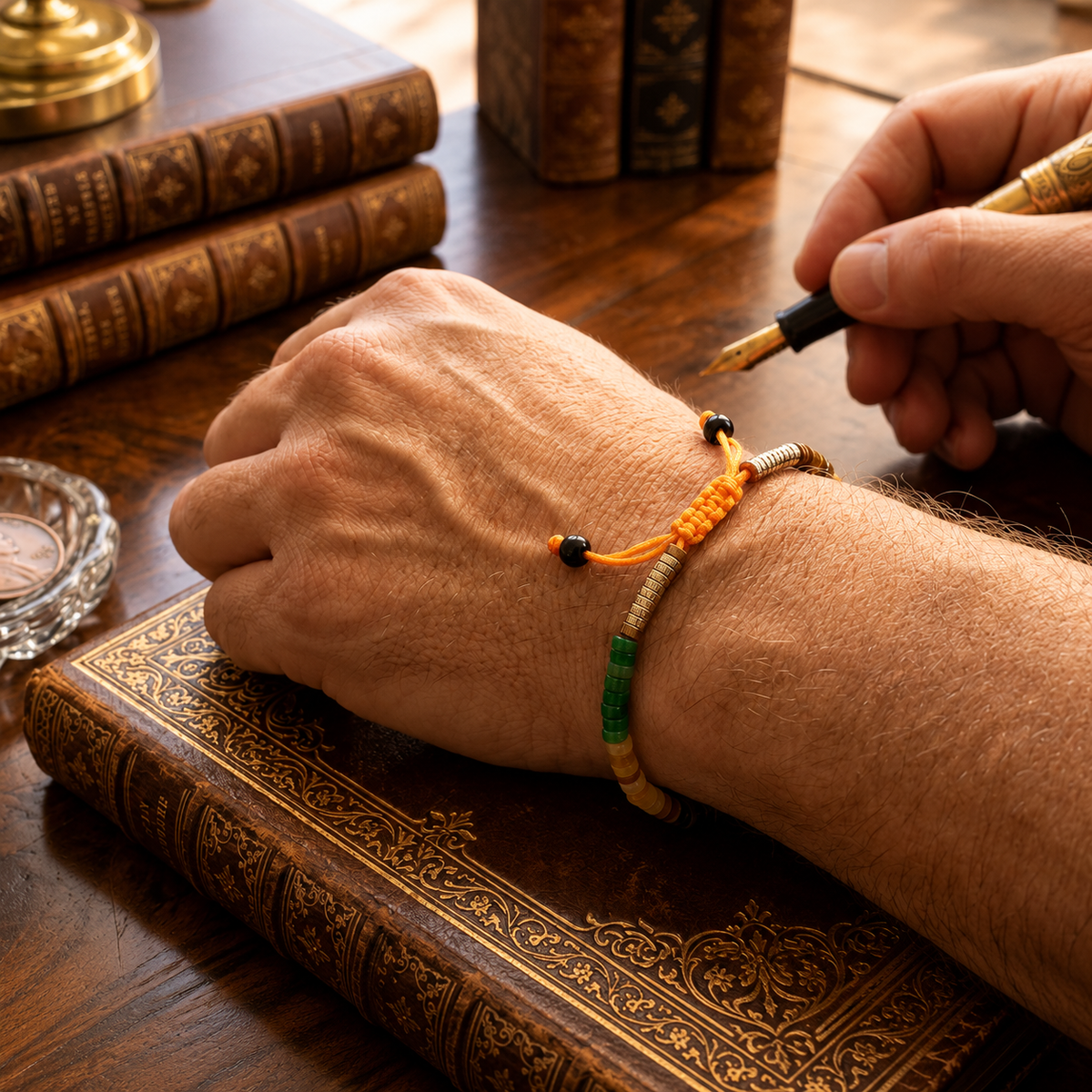 Money Magnet Bracelet – Green & Gold Beaded Jewellery – Good Habiitss