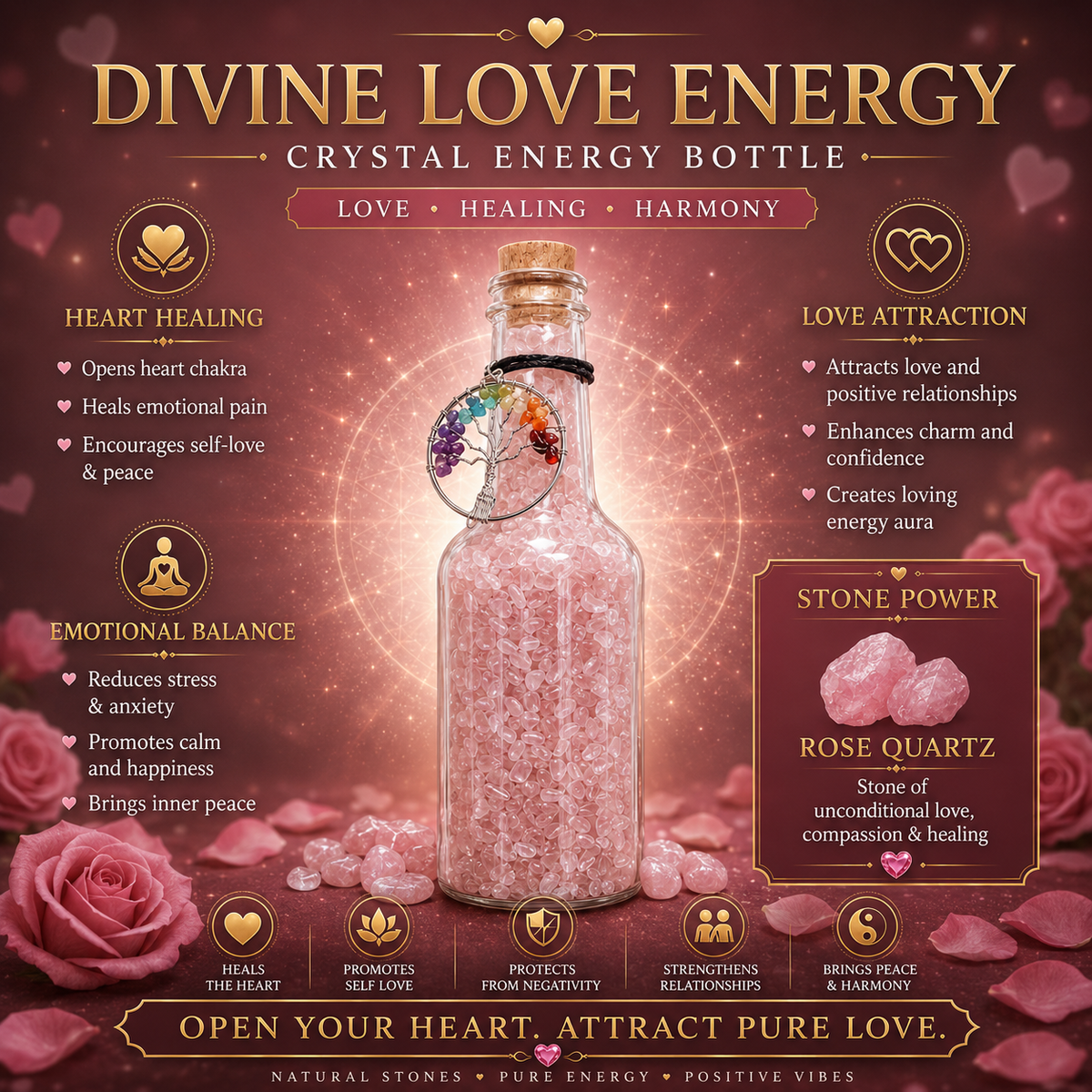 Rose Quartz Crystal Bottle – Gemstone-Inspired Lifestyle Décor – Good Habiitss