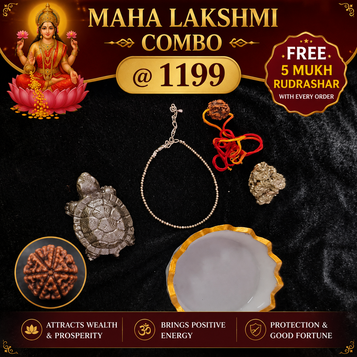 Maha Lakshmi Combo (FREE 5 Mukhi Rudraksh )