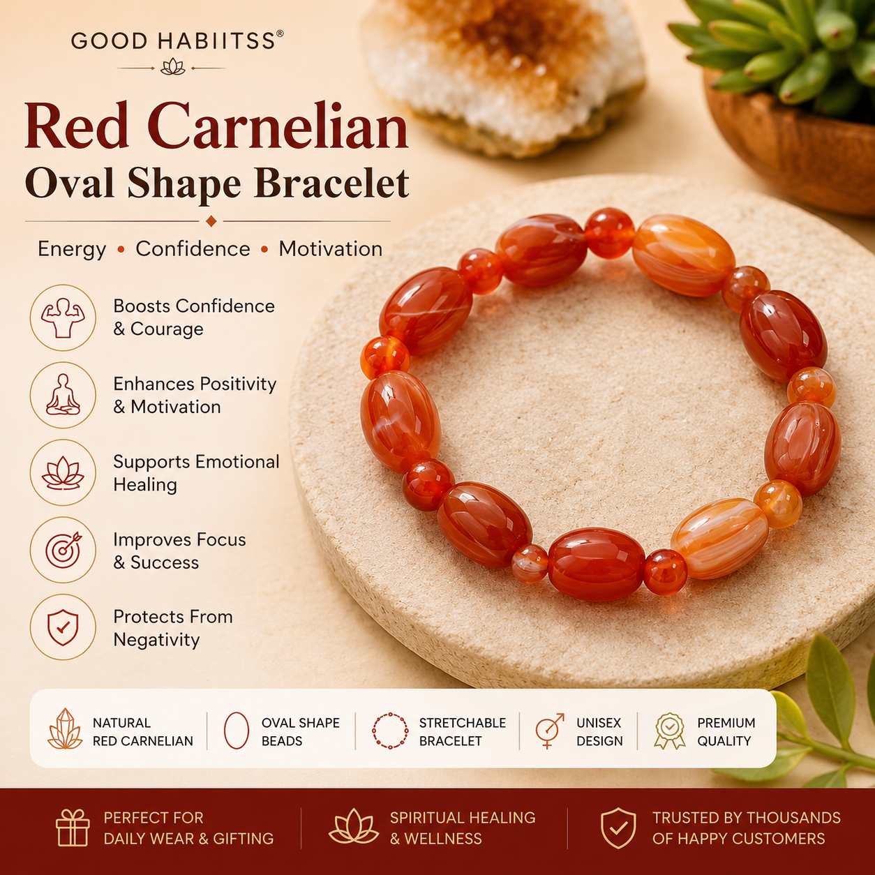 Red Carnelian Oval Shape Bracelet